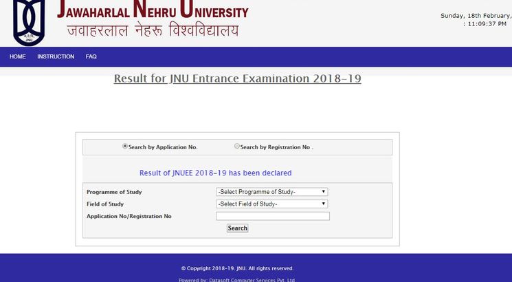 JNUEE Result page replica