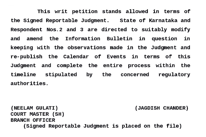 SC Order on Karnataka PG admissions
