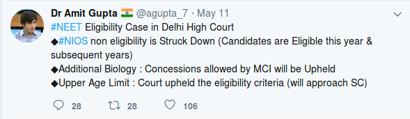 Dr. Amit Gupta Tweet on Delhi HC Upper Age Limit verdict