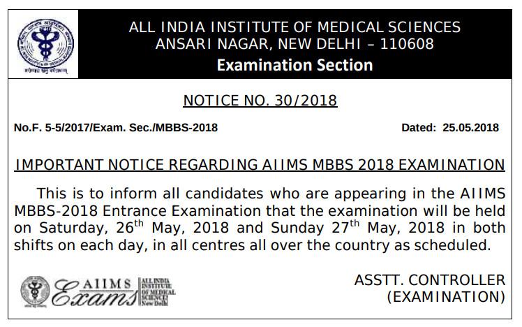 AIIMS MBBS Notice