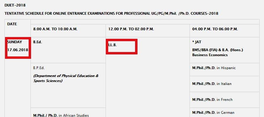 DU LLB Exam Date June 17