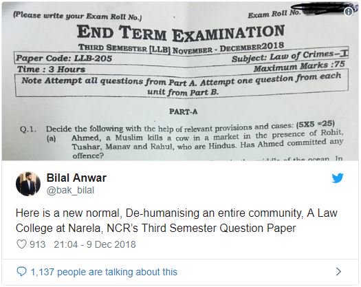 GGSIPU LLB End Term Communal Question Tweet