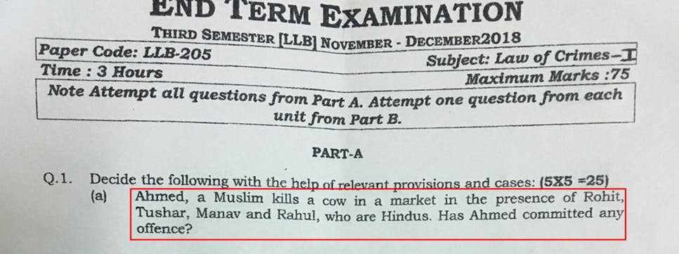 GGSIPU LLB end term communal question