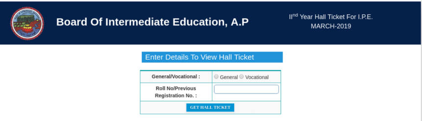 AP Intermediate hall ticket window 2019