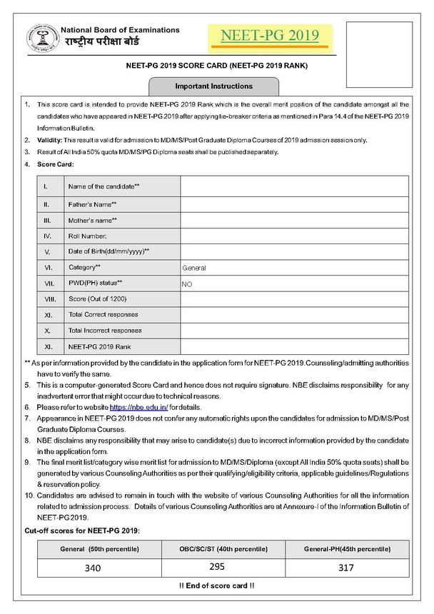 Nbe Released Neet Pg 2020 Scorecard At Nbe Edu In Check Steps To