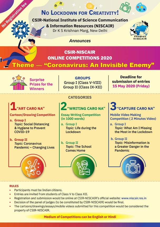 Covid 19 Csir Niscair S Competition Last Date To Submit I May 15 Essay About 