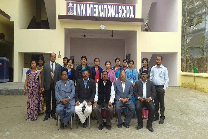 Divya International School-Campus-View front with staff
