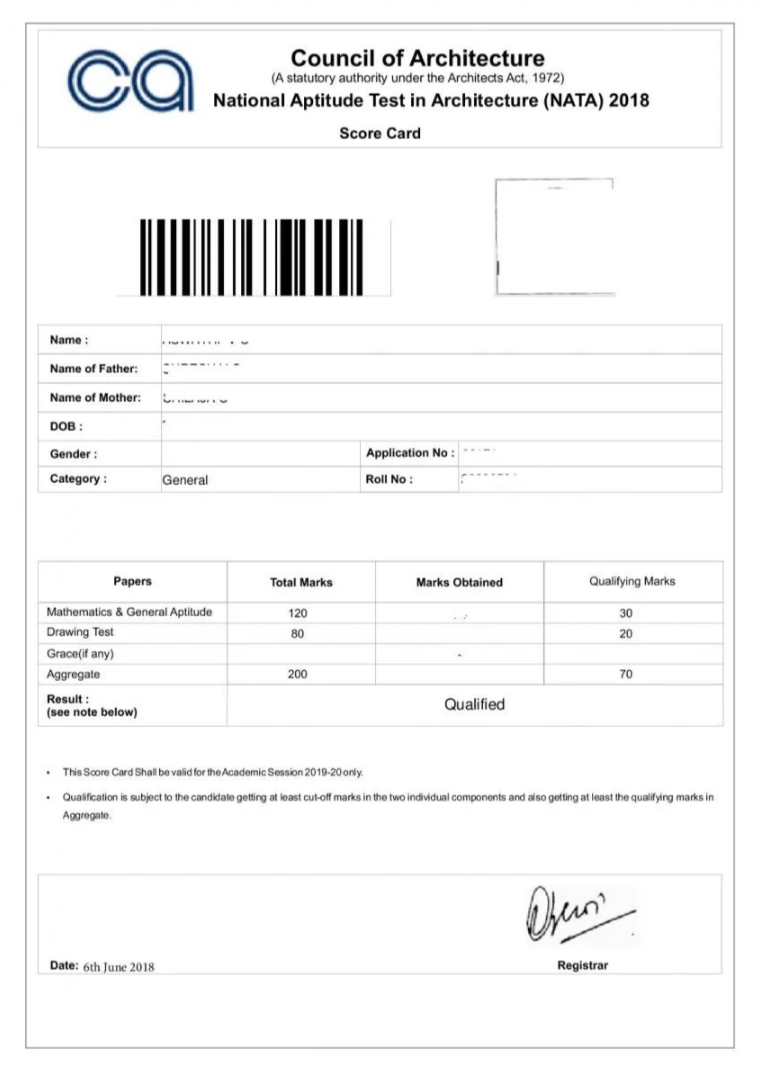 NATA Result 2019, Score Card - Check here