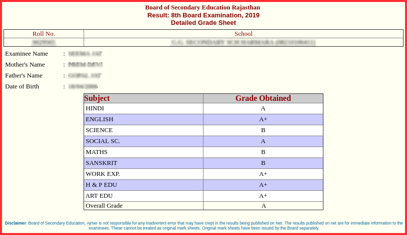 Rbse 5th Result 2020 Rajasthan Results 8th 10th 12th Board