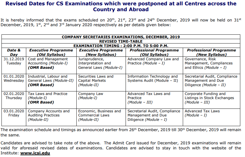 ICSI releases new dates for postponed exams of CS Executive Sns-Brigh10